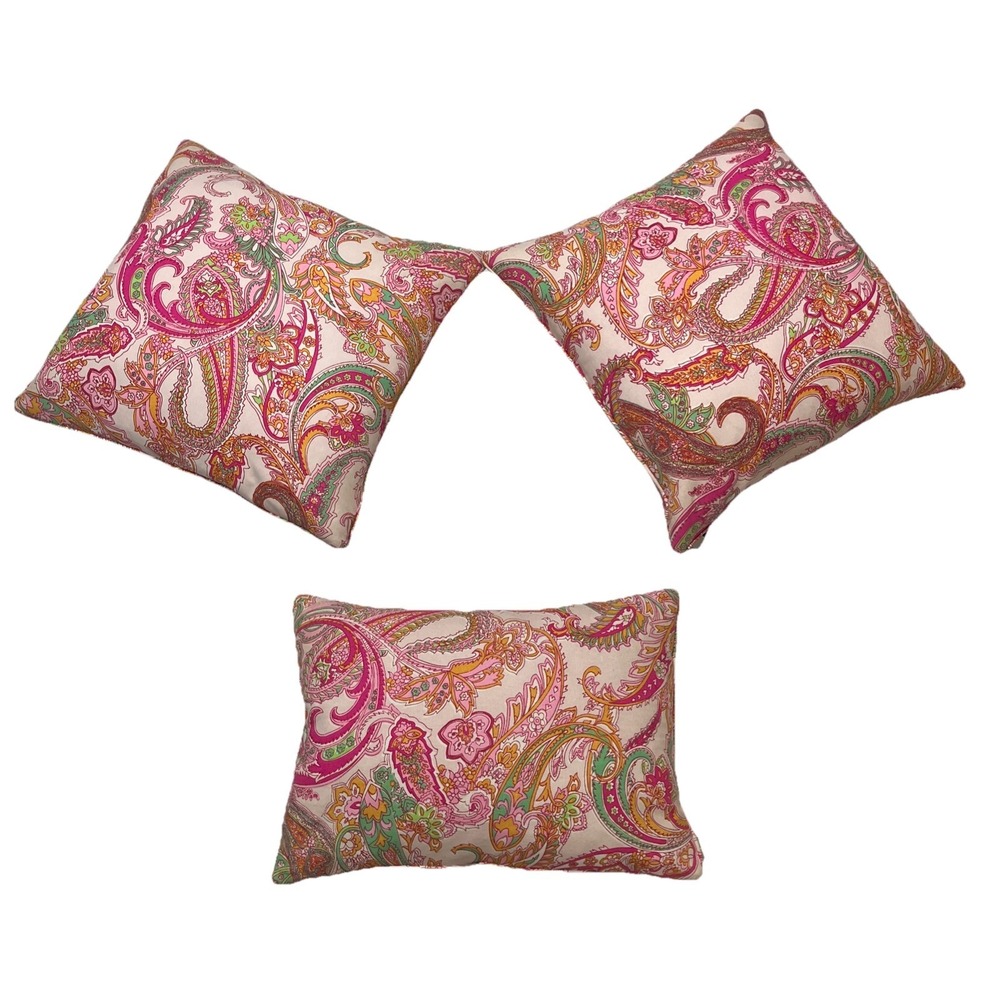Lauren Ralph Lauren Throw Pillows Pink Paisley Down Filled Set Of 3 Preppy